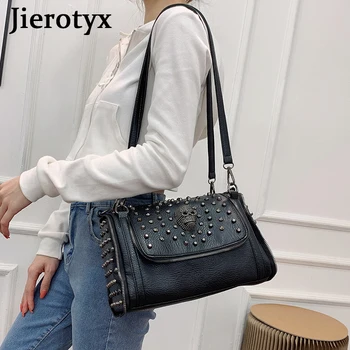  JIEROTYX, секси чанта през рамо с нитове, дамски луксозни дизайнерски чанти в стил пънк, череп, готически стил, дамски чанти-незабавни посланици голям капацитет