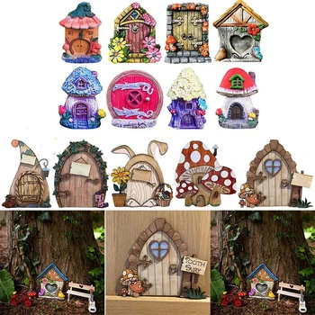  Мини-декорации за дома, Wooden Куклена къща, Вратата на Приказен елф, Фея-порта, за Украса на врати, Занаятчийски украса, Украса на градината, вътрешен двор