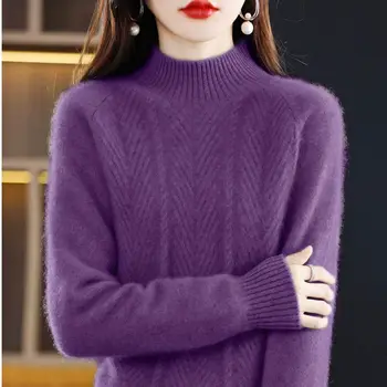  Вълнен пуловер, дамски пуловер, есенно-зимния ежедневието на обикновен вязаный пуловер с висока воротом и дълъг ръкав, дамски топ