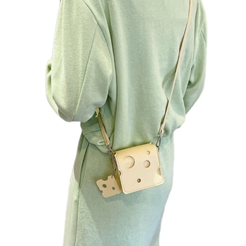  Модерна чанта през рамото си под формата на сирене, изкуствена чанта през рамо, универсална мини-квадратна чанта