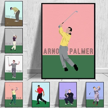  Мотивационен Легендарния играч на голф Минималистичен плакат, картина върху платно, монтиран на стената фигура спортен играч За декорация на дома в хола
