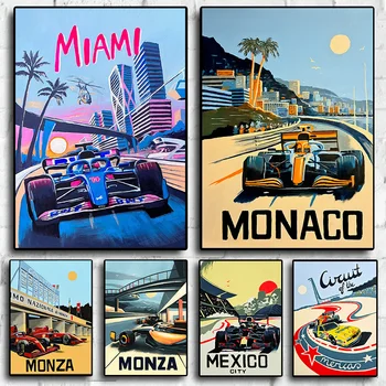  2022 Неоновите Градски Акварел плакат на състезателна кола от Формула 1, платно, стенно изкуство, плакати със състезатели, Естетически украса за моторните спортове, интериор на стаята