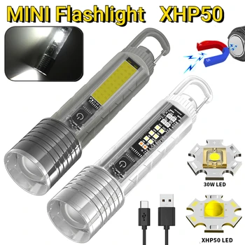  Led Фенерче XHP50 със Силен Магнит 18650 Батерия Супер Ярка Светкавица, SOS Преносими Мащабируеми Светлини IPX4 Открит Къмпинг Факел