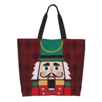  Забавна кукла Лешникотрошачката, чанти за пазаруване, рециклиране Мультяшного войник, подарък за Коледа, холщовая чанта за пазаруване на хранителни стоки по рамото