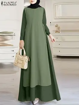  ZANZEA Есента модно мюсюлманската рокля, ежедневни Абая, Хиджаб, Vestido, Ислямска облекло, дреха, Ретро женски сарафан в стил мозайка с дълъг ръкав