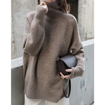  2023 Нов вълнен пуловер с висока воротом, женски сгъсти вълнен пуловер, свободна хеджирующая основата от мързеливи задължителни.