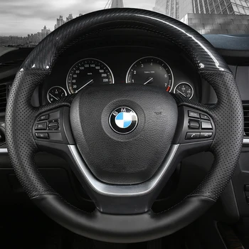  за BMW X3 F25 2011-2015 F26 X4 2014-2016 Прошитая Ръчно Черна устойчива на плъзгане Кожена Покриване на Волана, изработени от въглеродни влакна