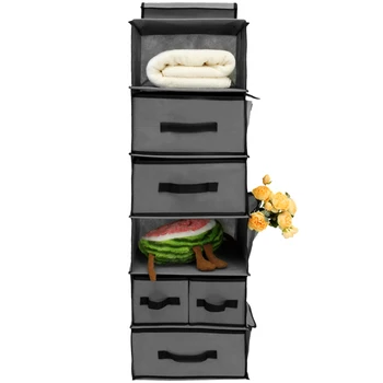  Нов окачен шкаф-организатор на 6 рафтове, организация и съхранение на складного подвесного шкаф с 5 подвижни чекмеджета, 6 странични джобове