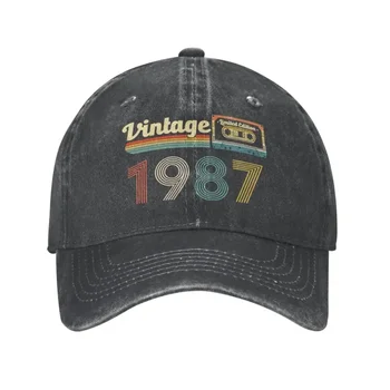  Модни памучен реколта бейзболна шапка 1987 година на раждане, мъжки дамски бейзболна шапка с регулируема производителност за татко