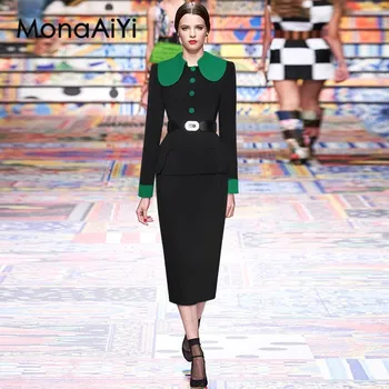  MonaAiYi 2023, ново модно дизайнерско рокля за подиум, женствена рокля с ревери и рюшами, обертывающее задните части на ръба.