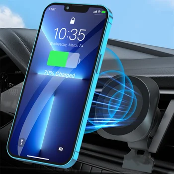  Магнитен кола телефона Qi мощност 15 W Безжично зарядно за iPhone 14 13 12 серии Бързо зареждане чрез отдушник на Притежателя на телефона Зарядното устройство