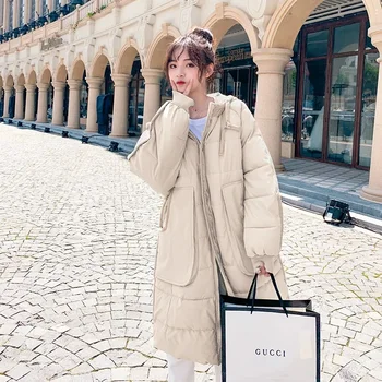 През 2023 година, ново модно палто за пътуване от фин памук, пуховое памучно палто, памучно палто дамско зимно палто със средна дължина от плътен памук.