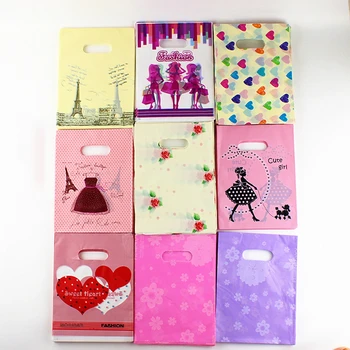  50 бр. Найлонова торбичка с розово и лилаво с цветя, малки бижута, опаковки за шоколадови бонбони, бисквити, мини-опаковка, чанта с дръжка