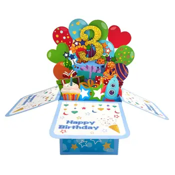  Поздравителна картичка с пожелания за рожден ден, 3D поздравителна картичка за рожден ден, за малко дъщеря си и сина си, сгъваема триизмерен дизайн, лесен и забавен за щастие