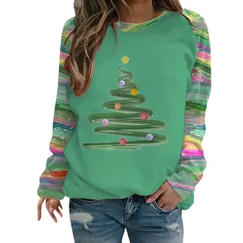  2023 Нова Коледна тениска, дамски топ с дълъг ръкав, Есенна мода елегантни младежки женски пуловер, hoody, дрехи за фестивала Y2k