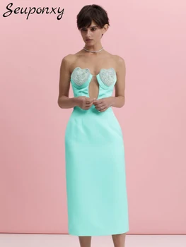  Висококачествено Дамско лятото секси рокля без презрамки 2023 г., Midi-бандажное рокля с отворен гръб, Елегантна вечерна клуб рокля Vestidos