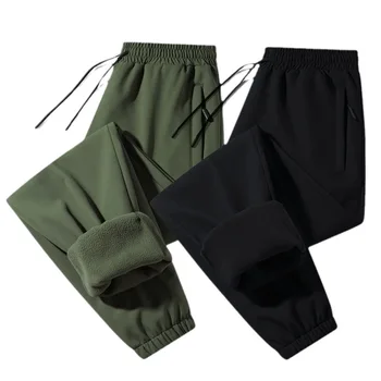  Плюшени и дебели ветроупорен непромокаеми панталони за зареждане на Soft Shell за мъже 2023 г., нови флисовые панталони за есенно-зимния отдих