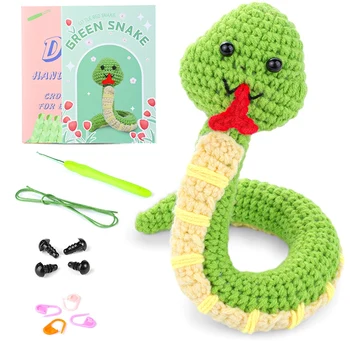  Комплект за плетене на една кука САМ Змия самоделни плетене Комплект С Пряжей За Плетене Спици, Плюшен Кукла Easy (Зелен)