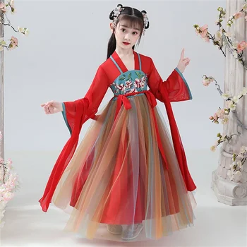  Танцови костюми феи династия Тан Ханфу за момичета, китайското традиционната рокля, костюм на принцеса Тан, детска източна парти, вечер cosplay