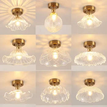  Тавана лампа от латунного стъкло в японски стил в стил ретро, баня, коридор, Прост, модерен дом, лампа за антре, веранда, тавана лампа