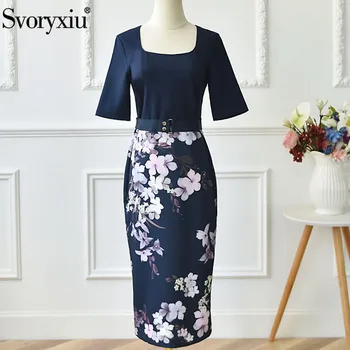  Svoryxiu Дизайнерски модерни есен офис секси рокля, дамска елегантна опаковка с цветен принтом, Бедрата, рокли големи размери XXL