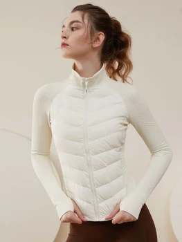  Модерни дамски якета, Сверхлегкая памучен яке на утином топола, новост 2024 г., в есенно-зимната топло дамски парк в стил мозайка с дълъг ръкав