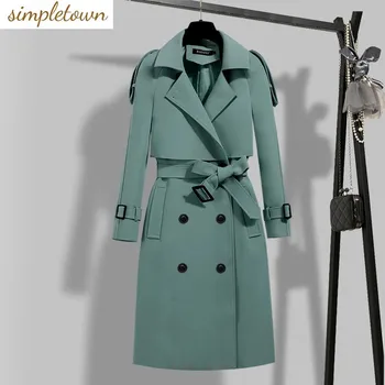  Дамски дълъг ветровка, есен облекло 2023 г., нова корейска версия утягивающего и атмосферното женски пролетно-есенния палто от висок клас