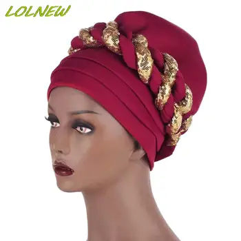  Тюрбани за жени, Плиссированная шапчица, Африканска шапка, Арабски наметало, Мюсюлмански шал, Hijabs за коса, стил на Aso Oke Auto Gele