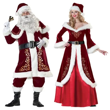  Луксозна кадифена мъжки/женски костюм Дядо Коледа костюм отношение на Дядо Коледа, облекло за коледното парти