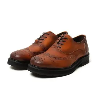  Издълбани обувки Martin ръчно изработени, мъжки обувки от естествена кожа в британския стил в стил ретро, класически мъжки обувки с перфорации тип 