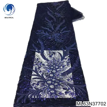  Чисто Королевско-Синьо Африкански Дантели, с Пайети и Френски Перли От Завързана Кърпа Нова Мода Класическо Ретро за Вечерните Рокли ML63N377