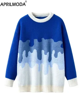  Есенно-зимния Свободен всекидневни женски пуловер 2024, модерен свободен скок с кръгло деколте, топли пуловери crochet