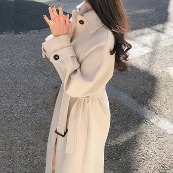  Утепленная зимни Корейската версия на дългия свободен тънки вълнени палта 2023 г., Вълна палто с подплата