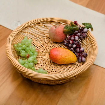  Кошница от ракита за съхранение от бамбук, ръчно изработени, чиния за плодове, кутия за съхранение на зеленчуци, водоустойчив влагоустойчив, отговарят на високи органайзер, купа, тава