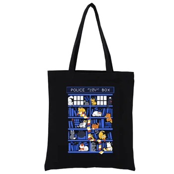  Холщовая чанта за пазаруване, Библиотека кутия, Чанта с графичен печат Who, Забавни чанта, дамска чанта, модерна чанта за пазаруване, холщовая еко-чанта