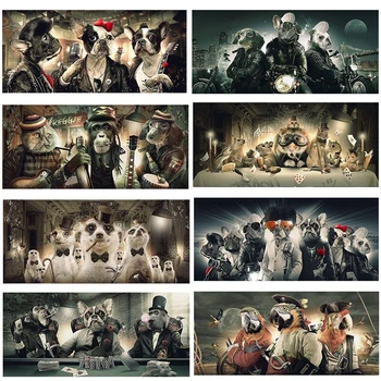  Забавно Куче, Маймуна, Папагал, който пее хип-хоп, Плакат с животни, на Хладно Музикална група, Картини върху платно и принт в скандинавски стил HD, Стенно изкуство Deor