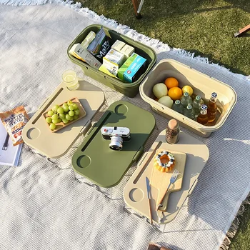  Сгъваема кошница-органайзер за съхранение в къмпинга с преносим масичка, Набор от пластмасови кошници за пикник, Преносим кош за разходки, за най-добра цена