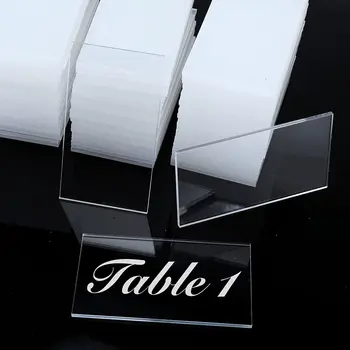  Прозрачни акрилни карти с размер 9x5 см за имената на гостите на сватбата си, номер на таблицата, празен правоъгълник, акрилни плочки с имена, Карта за сядане на масата