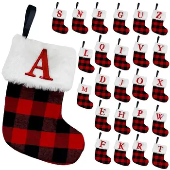  Коледни чорапи с букви от азбуката, Коледни чорапи от мека изкуствена кожа, за украса на Коледната елха за дома през 2024 г., Коледен подарък за дома