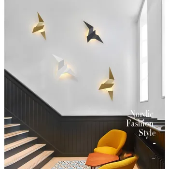  Модерният led, с монтиран на стената лампа във формата на летящей птици, Метален стенен лампа, стенни, за да коридор, Черно и бяло Златно оформяне на фона