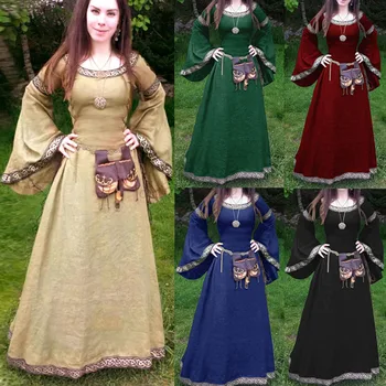  2023 Средновековна готическа однотонное дълга рокля за жените на Хелоуин Костюми Викторианска Възраждането на партита Елегантни рокли Средновековието