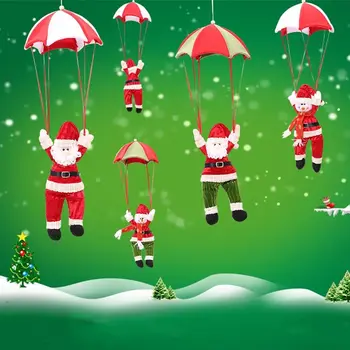  Червено-бял парашут, висулка във формата на снежен човек От нетъкан текстил, декоративни парашут Дядо Коледа, Окачени Коледни висулки с парашут