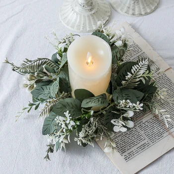  Изкуствени листа Пръстен за свещи, Украса на сватбена маса Венци от зеленина за домашен интериор Коледно парти 25 см