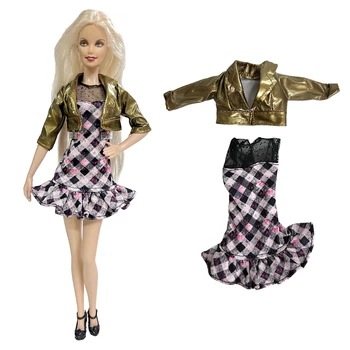  Официален комплект дрехи NK за кукли в студентски стил, 1 комплект: къса сако с ревери + rose клетчатое рокля с волани за Барби кукли, аксесоари за играчка къща