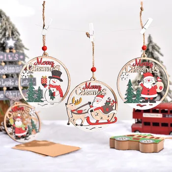  Дървена Коледен Окачен Медальон Карикатура На Дядо Коледа, Снежен Човек Лосове Коледно Дърво Украшение Ноел Весела Коледа Интериор Навидад Favor