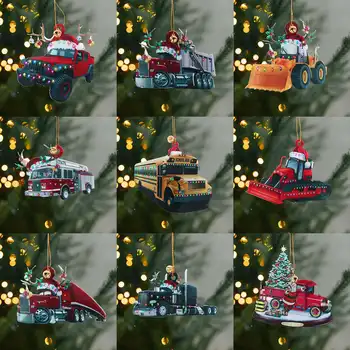  2023 Коледно Дърво Висулка Акрилни Плосък Сладък Cartoony Автомобил Окачен Украшение Начало Декор Коледни Аксесоари Навидад Noel Нова Година 2024