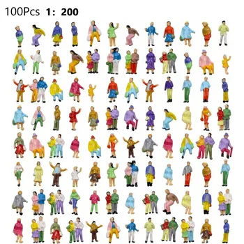  100шт ръчно рисувани фигури в мащаб 1:200, Миниатюрни фигурки на хора модели в мащаб N, Раскрашенные сцена, моделирующие хора в различни пози