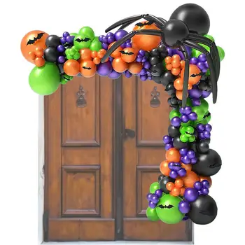  Комплект арка от балони на Хелоуин, Интериор на входната врата, балони за Хелоуин, балони за Хелоуин, Арка от латекс балони, направи си САМ, Черно, Оранжево, Лилаво