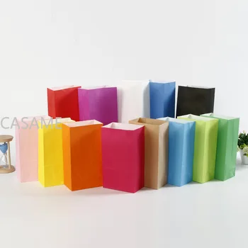  подаръчен плик от цветен крафт-хартия, 10 бр., опаковъчен пакет за сладкиши, без дръжки, крафт хартиена торба с квадратна дъно