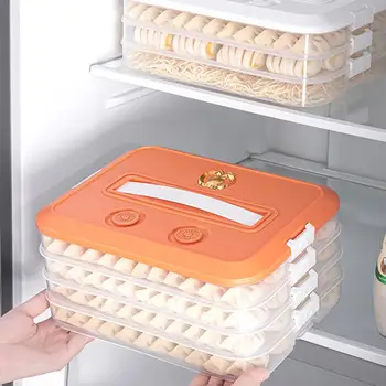  Кутия за съхранение на кнедлите, и многопластова дръжка голям капацитет, запечатани на кутията, Нелипкий контейнер за храна в хладилника, кухненски принадлежности